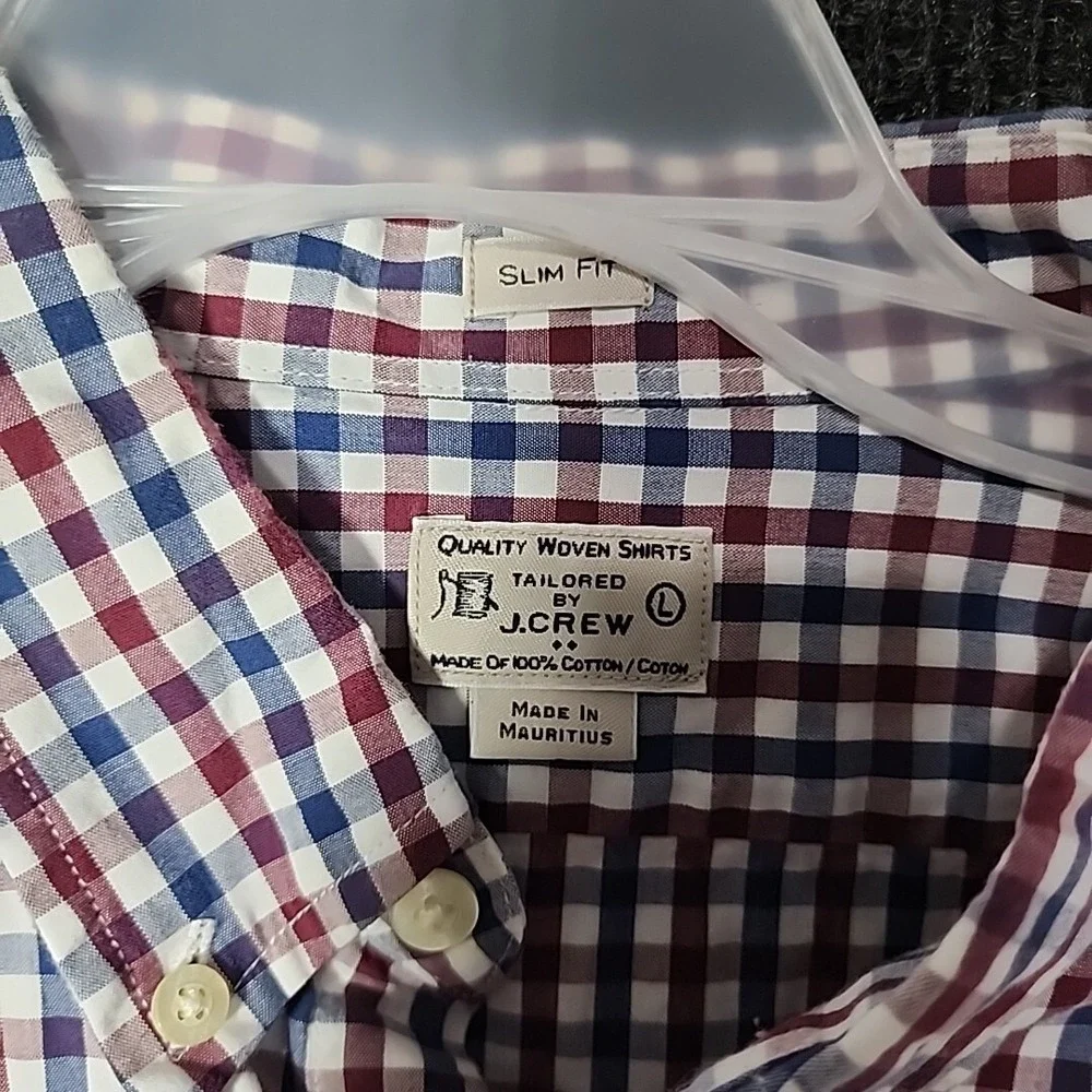 J.Crew Slim fit Button Down‎ Shirt Gingham Sz L Large 100% Cotton